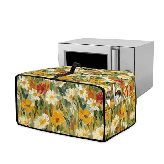 ZIATUBLES Toaster Oven Dust Cover Anti Scratch Kitchen Appliance Cover Machine Washable Decorative Accessories with Top Handle and Side Pocket, Fits 18.5" x 14.5" x 9", Daisy Oil Painting