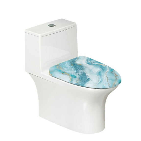 ZIATUBLES Toilet Lid Cover Soft Breathable Toilet Seat Lid Cover, Elastic Edges Durable Toilet Bowl Lids Cover Fits Round Oval Elongated Lids for Bathroom Decor Accessories, Blue White Marble