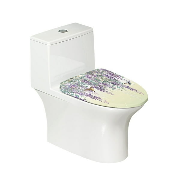 ZIATUBLES Toilet Seat Lid Cover Breathable Soft Toilet Lid Cover Washable Elastic Edges Toilet Bowl Lid Cover Universal Fit Elongated Oval Round Lid for Bath Decor, Hummingbird Wisteria Flower