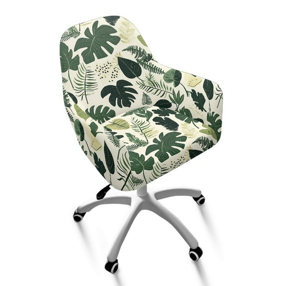 ZIATUBLES Tropical Foliage Print Curved Back Dining Room Chair Covers with Arms Stretchable Vanity Desk Chair Slipcover Removable Universal Chair Protector Cover for Kitchen Living Room