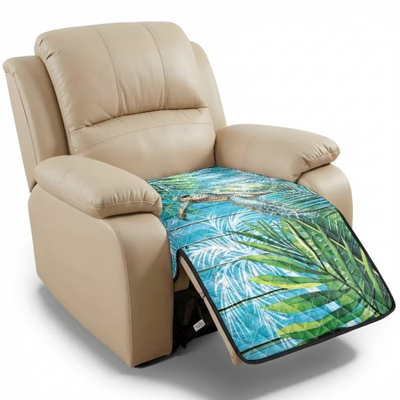 ZIATUBLES Tropical Sea Turtle Palm Leaf Print Recliner Chair Cover, Quilted Polyester Anti-Slip Furniture Protector, Washable Pets Friendly Recliner Couch Slipcover for Living Room