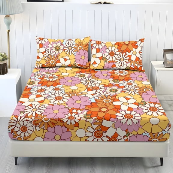ZIATUBLES Twin Bed Sheets Set, Soft Breathable Bedding Sheet Set with 9.8" Standard Pocket Design, Comfortable and Durable for All-Season Use(3 Pieces, Hippie Floral)