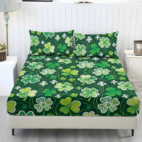 ZIATUBLES Twin Bed Sheets Set, Soft Breathable Bedding Sheet Set with 9.8" Standard Pocket Design, Comfortable and Durable for St. Patrick's Day(3 Pieces, Green Clovers Vine)