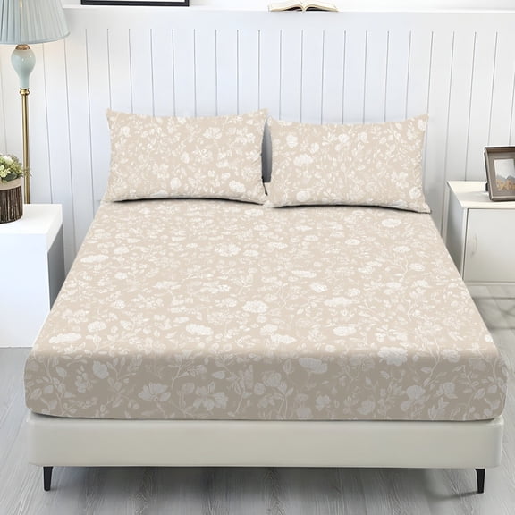 ZIATUBLES Twin Bed Sheets Set, Soft Breathable Bedding Sheet Set, Sheets Set with 9.8" Standard Pocket Design, Comfortable and Durable for All-Season Use(3 Pieces, Beige Ditsy Floral