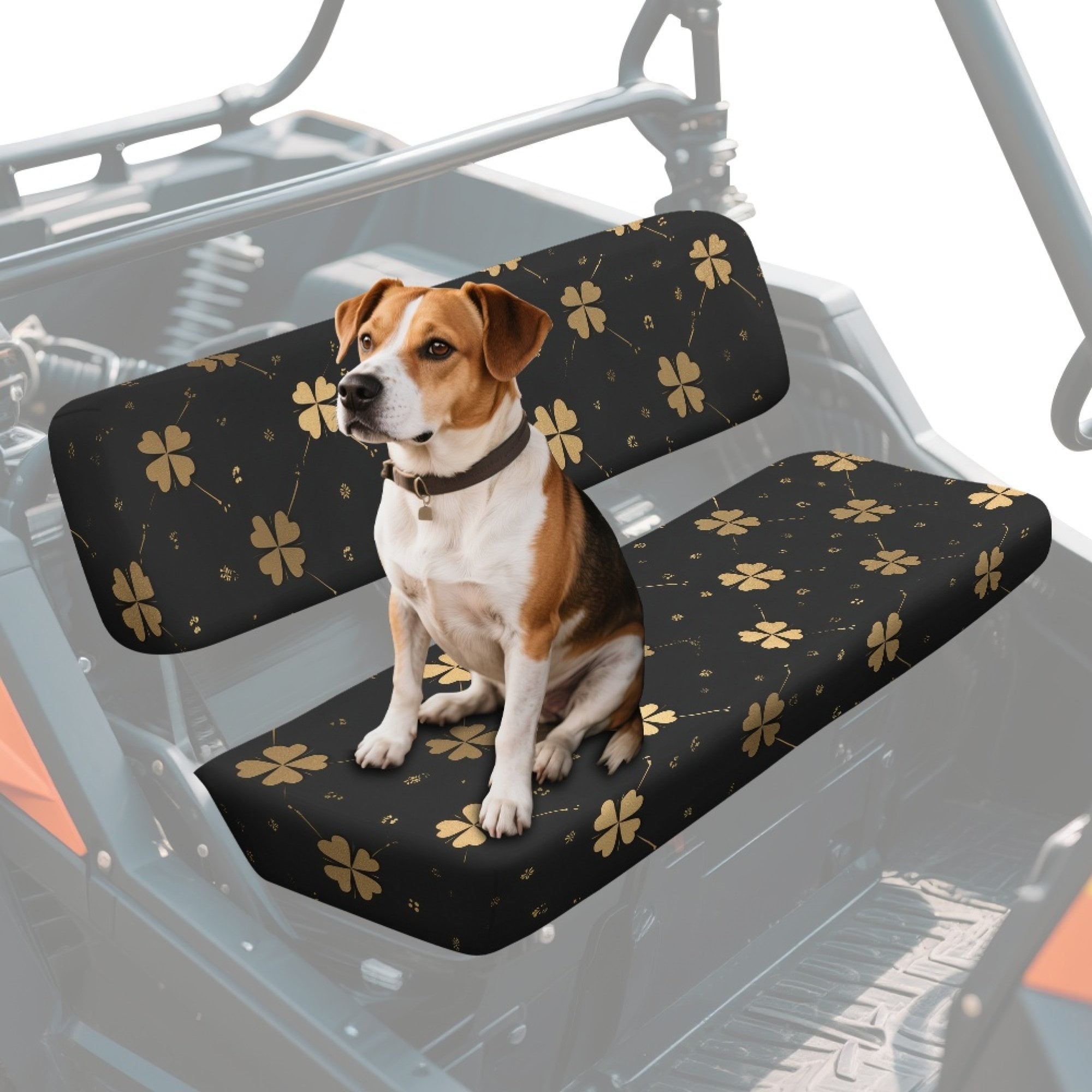 ZIATUBLES UTV Front Seat Covers 2-Piece Set, Compatible with Kawasaki Mule 3000 3010 3020, Wear-Resistant Polyester Replacement Protector, Black Clover Print St. Patrick's Day Decor Acccessory