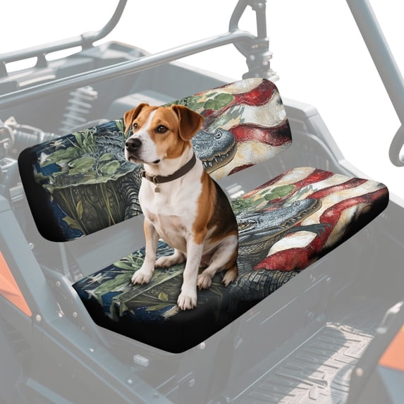 ZIATUBLES UTV Seat Covers 2 Pack, American Flag Southern Alligator Print Waterproof Front Bench Seat Protectors Compatible with Kawasaki Mule 3000 4000, Fade Wear Resistant UTV Decor Accessory Part