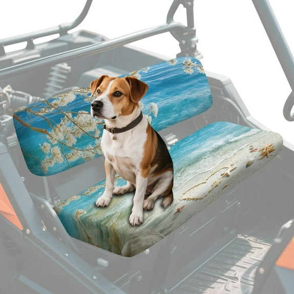 ZIATUBLES UTV Seat Covers 2 Pack, Waterproof Polyester Bench Seat Protectors Compatible with Kawasaki Mule 3000 4000, Starfish Shell Floral Beach Print UTV Decor Accessory Part
