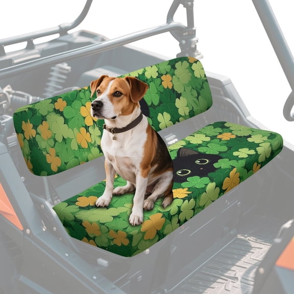 ZIATUBLES UTV Seat Covers 2 Pack, Waterproof Polyester Replacement Front Bench Seats Covers, St. Patrick's Day UTV Outdoor Accessory Part for Kawasaki Mule, Black Cat Clover Print