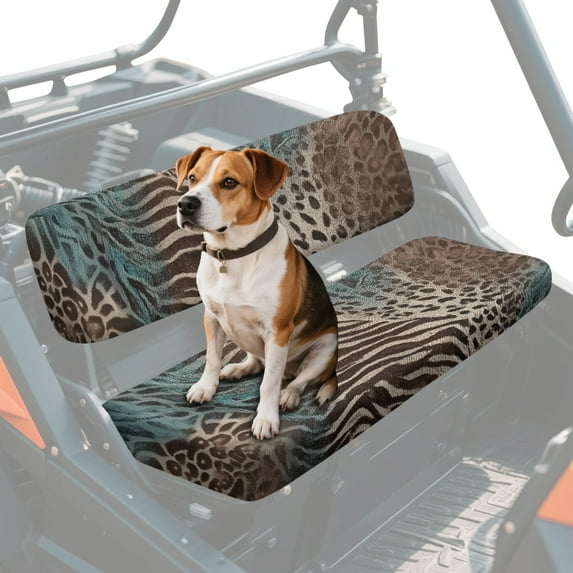 ZIATUBLES UTV Seat Covers 2 Pack, Waterproof Polyester Replacement Front Bench Seats Covers, Wear-Resistant UTV Outdoor Accessory Part for Kawasaki Mule, Zebra Stripes Leopard Print Mix Print