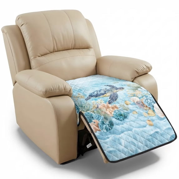 ZIATUBLES Underwater Sea Turtle Coral Print Recliner Chair Slipcover, Anti-Slip Washable Furniture Protector for Reclining Couch Seat Cushion, Pet Dog Cat Friendly Living Room Decor Accessory