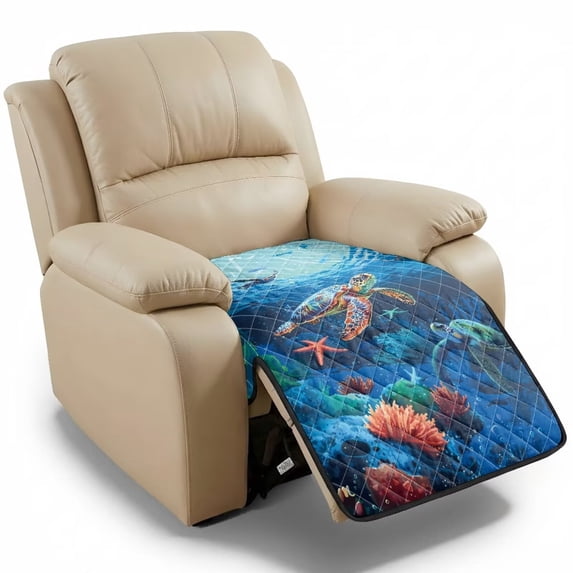 ZIATUBLES Underwater Sea Turtle Reef Print Recliner Chair Slipcover, Anti-Slip Washable Furniture Protector for Reclining Couch Seat Cushion, Pet Dog Cat Friendly Living Room Decor Accessory