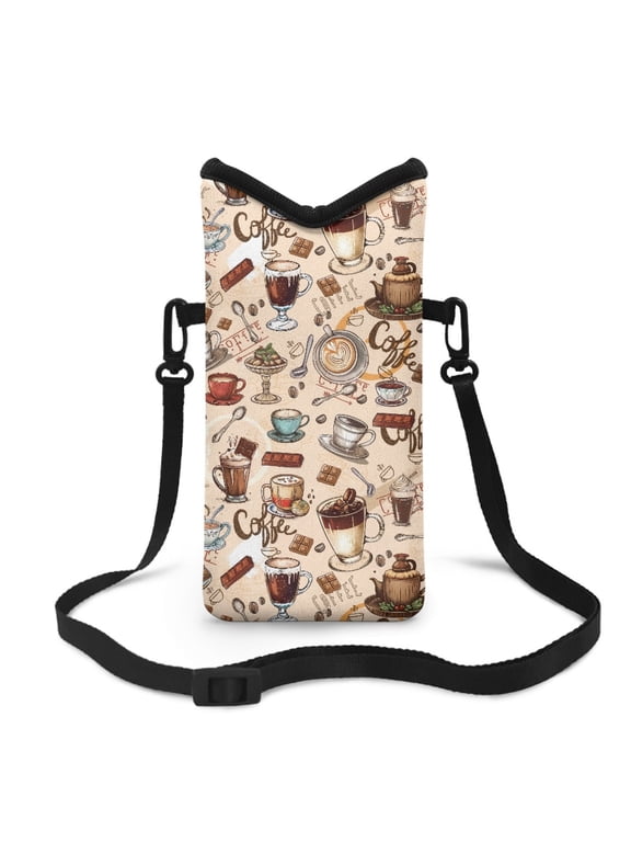 Universal Neoprene Cell Phone Pouch Mobile Protection Case Bag with Large Top Opening Hook and Loop Fastener Cellphone Crossbody Purse, 4 X 8 Inch, Coffee Chocolate Dessert