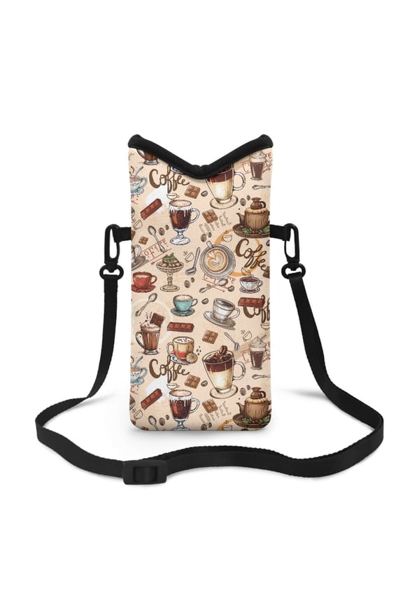 Universal Neoprene Cell Phone Pouch Mobile Protection Case Bag with Large Top Opening Hook and Loop Fastener Cellphone Crossbody Purse, 4 X 8 Inch, Coffee Chocolate Dessert