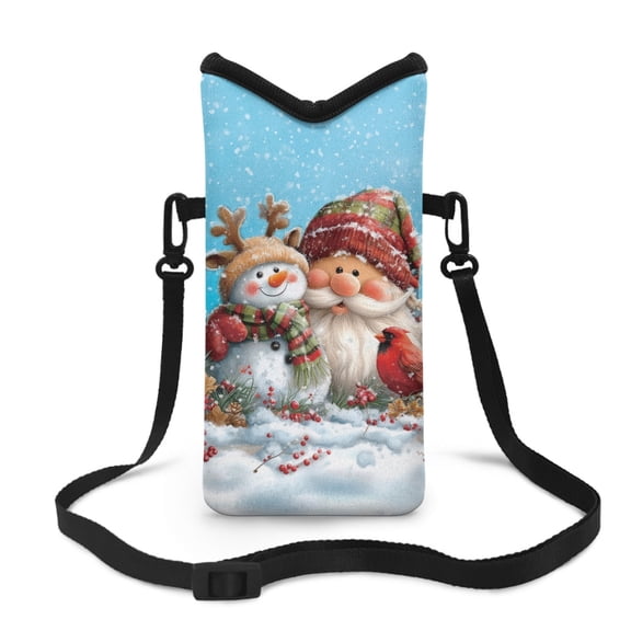 ZIATUBLES Universal Neoprene Cell Phone Pouch Mobile Protection Case Bag with Large Top Opening Hook and Loop Fastener Cellphone Crossbody Purse, 4 X 8 Inch, Snowman Christmas Gnome Northern Cardinal