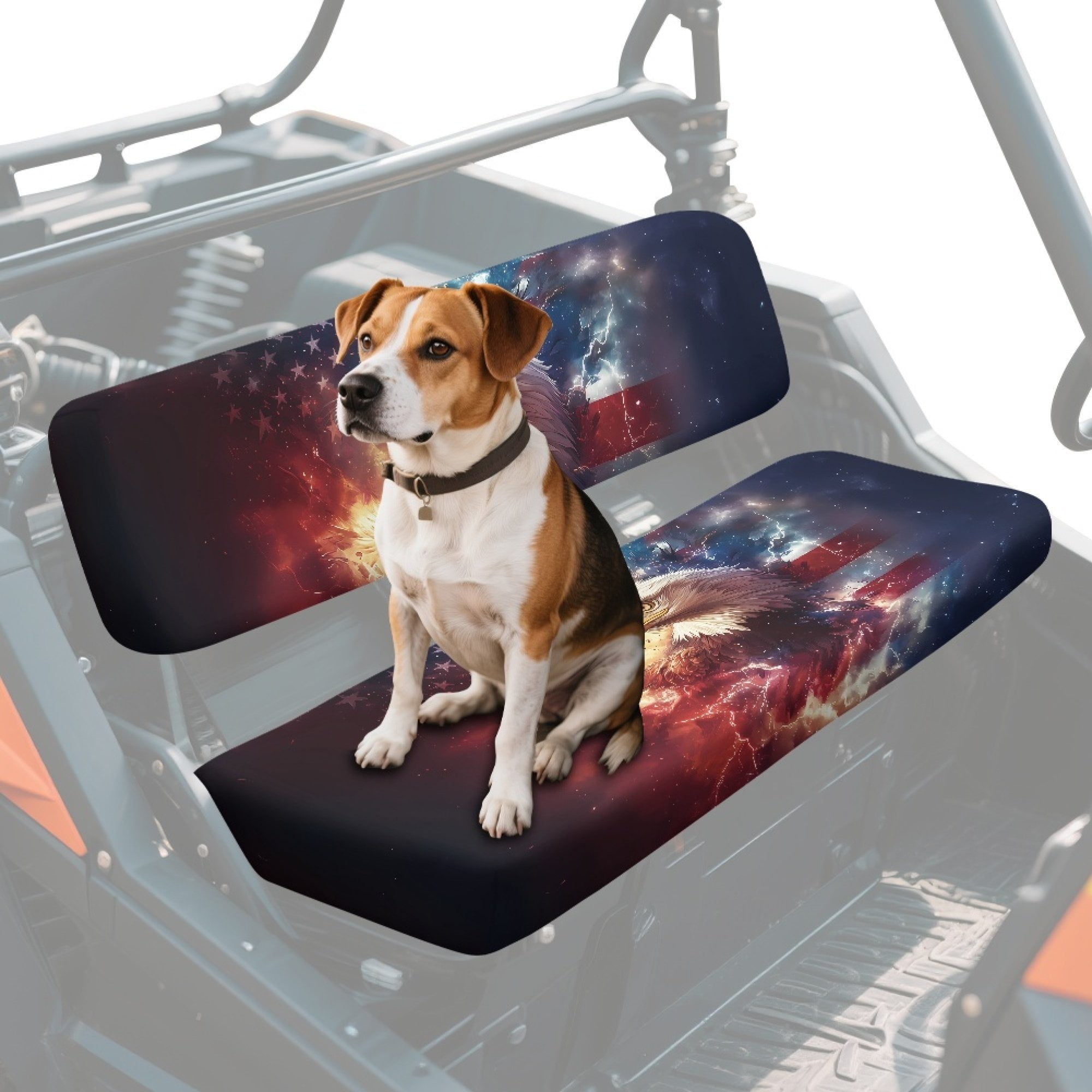 ZIATUBLES Universal UTV Front Seat Covers, 2-Pack Fits for Kawasaki Mule, Waterproof, Scratch-Resistant and Easy-Clean Protective Covers for Outdoor Farm Ranch (Bald Eagle USA Flag)