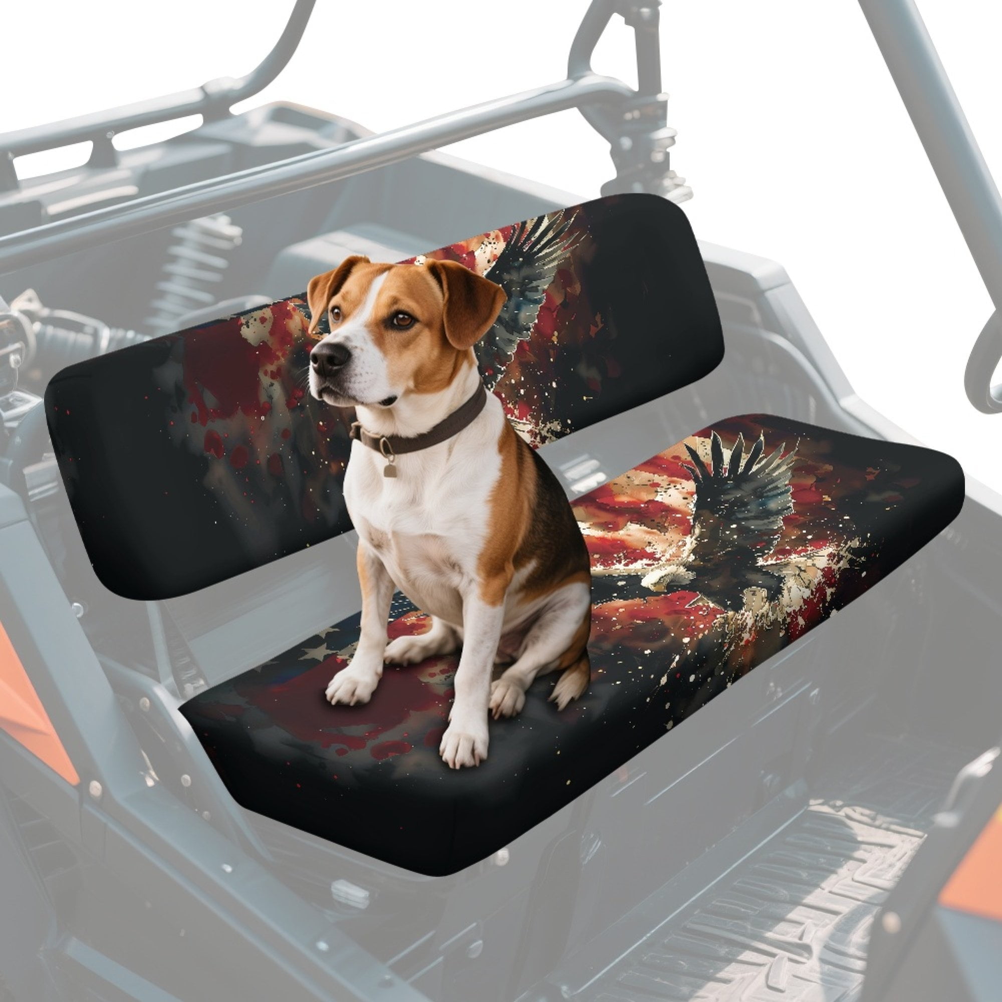 ZIATUBLES Universal UTV Seat Covers 2 Pack, Front Bench Seat Protector Set Compatible with Kawasaki Mule 4010 3010, All-Weather Polyester Deocr Protection, American Flag Bald Eagle Print