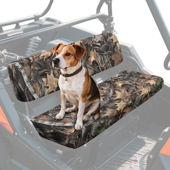 ZIATUBLES Universal UTV Seat Covers 2 Pack, Front Bench Seat Protector Set Compatible with Kawasaki Mule 4010 3010, All-Weather Polyester Deocr Protection , Leaf Bark Camo Hunting Forest