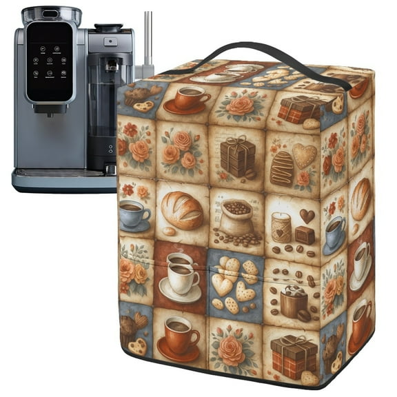 ZIATUBLES Vintage Coffee Pastry Collage Ice Cream Machine Dust Cover, Stain Resistant Kitchen Appliance Decor Cover Compatible with Ninja NC501/NC301/NC299amz Model, 15.35" x 9.84" x 18.11"