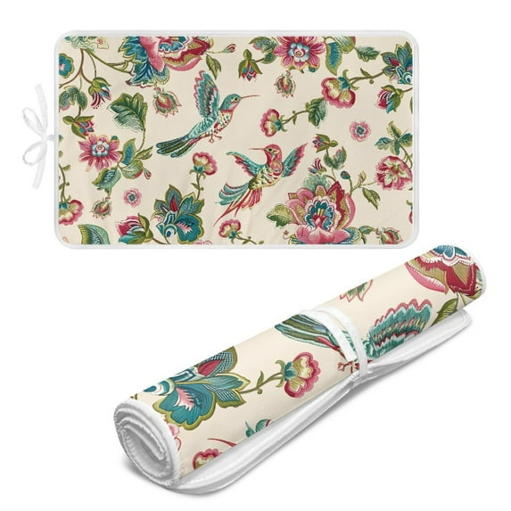 ZIATUBLES Vintage Hummingbird Flower Print Foldable Ironing Mat for Table Top, Multifunctional Ironing Blanket Portable Ironing Board Alternative for Travel, 31.5" x 19.6"