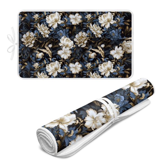 ZIATUBLES Vintage Peony Flower Print Portable Travel Ironing Board Alternative Mat Lightweight Foldable Ironing Pad Blanket for Washer Dryer Tabletop, 31.5" x 19.6"