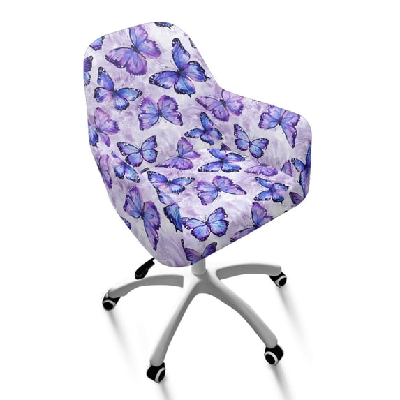 ZIATUBLES Violet Buttefly Print Dining Chair Cover Soft Stretchable Curved Back Armchair Slipcover Modern Stylish Swivel Armchair Accent Chair Protector for Kitchen Living Room