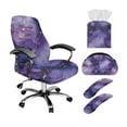 thumbnail image 1 of ZIATUBLES Violet Marble Print 5 Piece Office Chair Protector Set Includes Elastic Chair Cover Armrest Slipcovers, PU Leather Remote Control Holder and Square Tissue Box Cover, L, 1 of 7