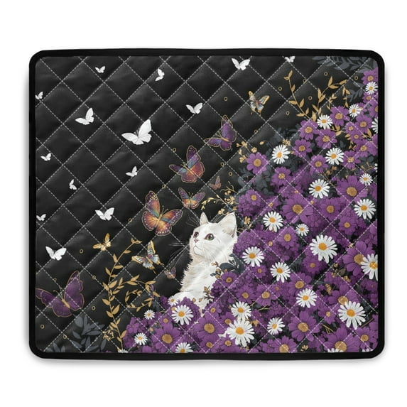 ZIATUBLES Washer Dryer Countertop Cover Pad Multiple Washing Machine Top Dust Cover Mat for Laundry Room Kitchen Home Decor Accessories, 24 x 19.7 Inch, Daisy Butterfly White Cat