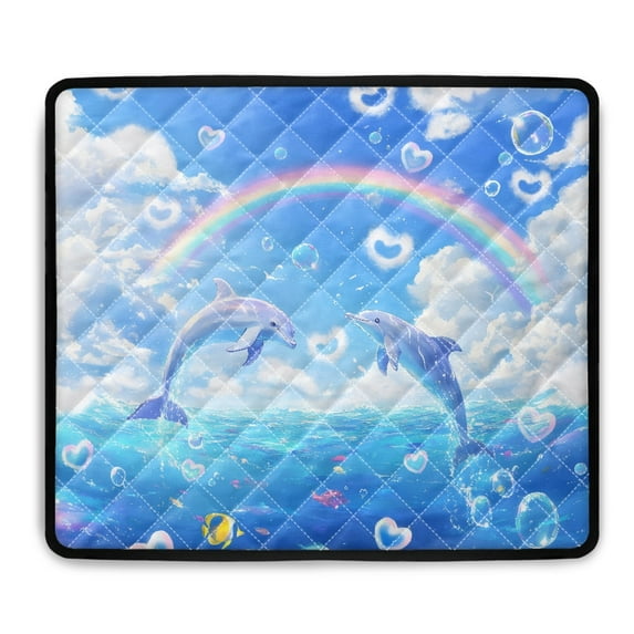 ZIATUBLES Washing Machine Top Dust Cover Anti-Scratch Top Protector Pad for Laundry Room Versatile Home Kitchen Decor Accessories, 24 x 19.7 Inch, Dolphin Rainbow