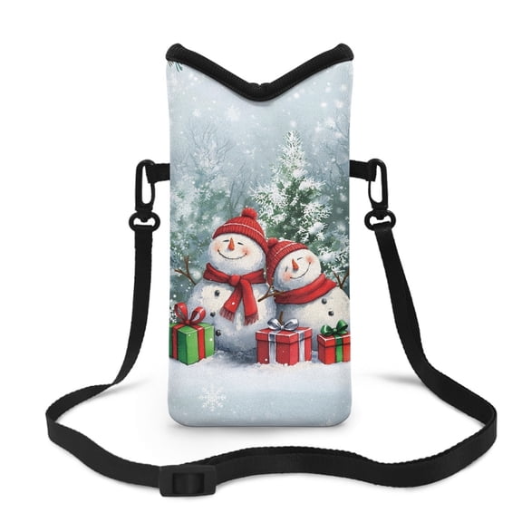 ZIATUBLES Waterproof Purse Portable Cellphone Bag Neoprene Stylish Phone Pouch with Adjustable Crossbody Strap with Hook Loop Fastener, 4 X 8 Inch, Snowmen