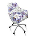 thumbnail image 1 of ZIATUBLES White Lilac Daisy Print Curved Back Dining Chair Cover Soft Breathable Chair Protector with Arms Stretchable Swivel Vanity Desk Accent Chair Slipcover for Kitchen Living Room, 1 of 7