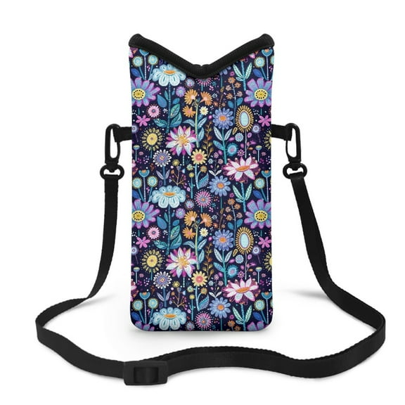 ZIATUBLES Women Men Small Crossbody Bag Portable Cellphone Purse Protective Phone Bag with Hook and Loop Fastener Soft Shock Absorbing Pouch Case, 4 X 8 Inch, Hippie Flower Lotus Blue