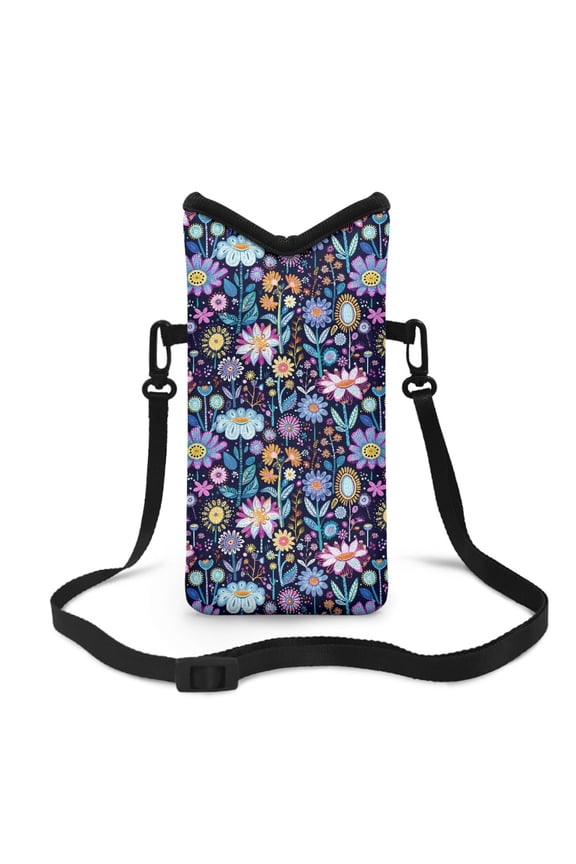 Women Men Small Crossbody Bag Portable Cellphone Purse Protective Phone Bag with Hook and Loop Fastener Soft Shock Absorbing Pouch Case, 4 X 8 Inch, Hippie Flower Lotus Blue