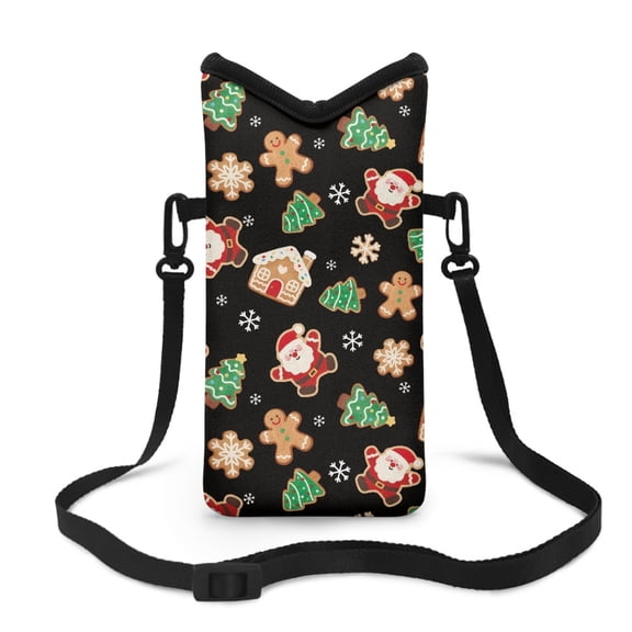 ZIATUBLES Women Men Small Crossbody Cell Phone Bag Stylish Mini Mobile Case Bag with Adjustable Carrying Strap, Hook and Loop Fastener, 4 X 8 Inch, Gingerbread Men House Santa Claus Christmas Tree