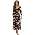 thumbnail image 1 of FKELYI Womens Long Sleeve Maxi Dress Soft V-neck Casual Dress with Pocket Colorful Flower Print Fall Dresses for Spring Winter, XL, 1 of 6