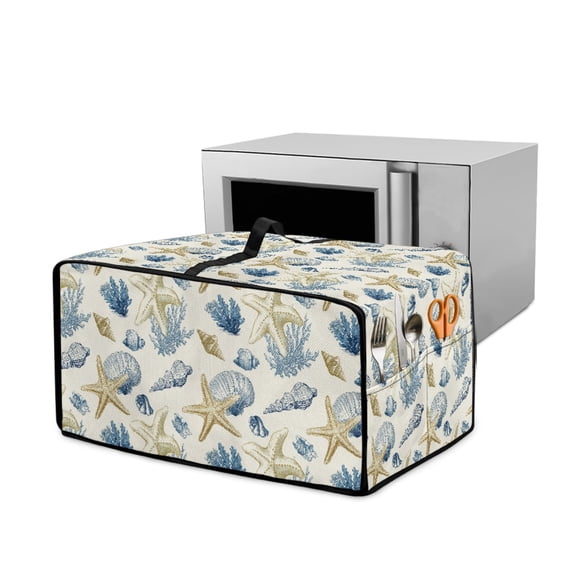 ZIATUBLESStarfish Shell Coral Print Toaster Oven Cover Linen-Look Polyester Fabric Appliance Dust Cover Large Size Stain Resistant Kitchen Countertop Decor Organization, 22.5" x 18.5" x 13"