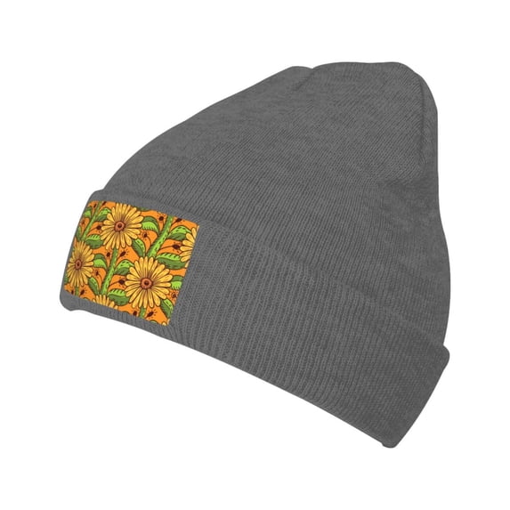 ZICANCN Abstract Sunflower Orange Blossom Knit Beanie Hat, Winter Cap Soft Warm Classic Hats for Men Women, Deep Heather