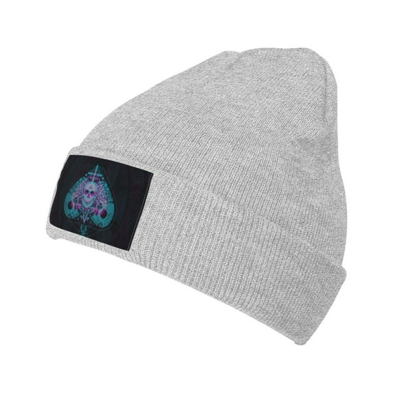 ZICANCN Ace Skull Poke Pattern Knit Beanie Hat, Winter Cap Soft Warm Classic Hats for Men Women, Gray