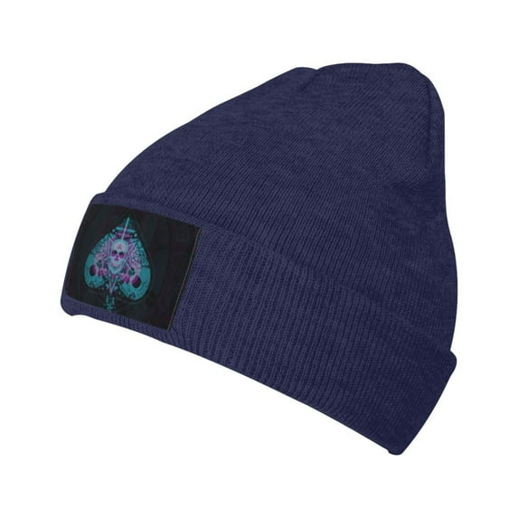 ZICANCN Ace Skull Poke Pattern Knit Beanie Hat, Winter Cap Soft Warm Classic Hats for Men Women, Navy Blue