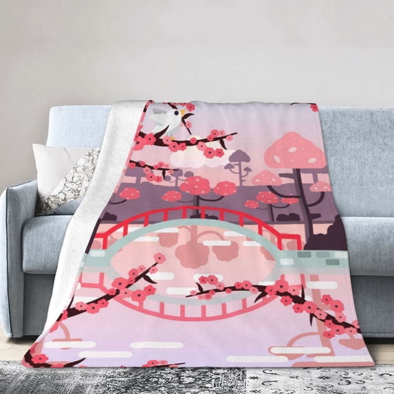 ZICANCN Anti-Pilling Flannel Bed Throw Blankets Cherry Blossoms , Couch Ultra Soft Micro Fleece Sofa Bed Camping Travel Blanket for Adults 60"x50"