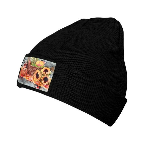 ZICANCN Autumn Black Dark Decoration Knit Beanie Hat, Winter Cap Soft Warm Classic Hats for Men Women, Black