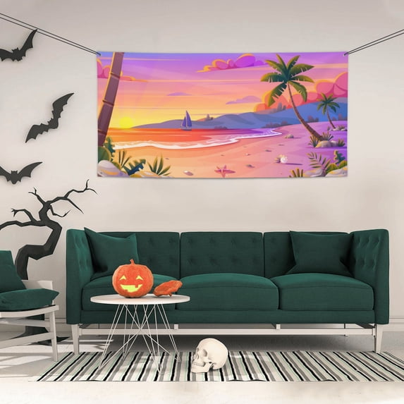 ZICANCN Banner Yard Signs, Sunset Beach View Party Wall Decor for Indoor Outdoor Room, Small Size