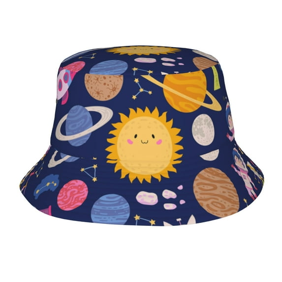 ZICANCN Blue Cartoon Universe Bucket Hat , Unisex Print Double-Side-Wear Bucket Hat for Golf Fishing Beach Outdoor