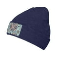 thumbnail image 1 of ZICANCN Bohemian Vintage Blue Print Knit Beanie Hat, Winter Cap Soft Warm Classic Hats for Men Women, Navy Blue, 1 of 8