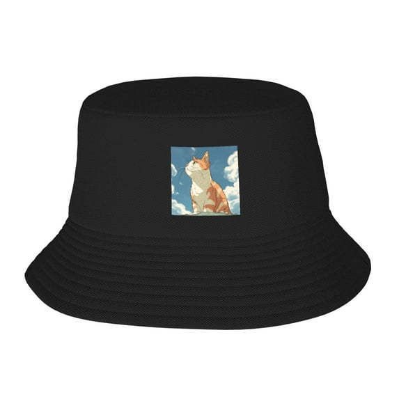 ZICANCN Bucket Hat Unisex for Men Women, Cat Blue Sky Anime Fashion Fishing Hat Cute Fisherman Cap, Black