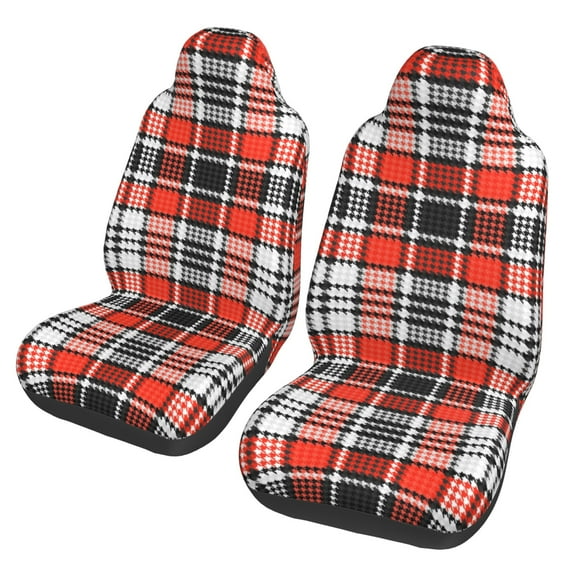 ZICANCN Car Seat Covers Front Seats Only, Red Black Modren Stripe Plaid Automotive Seat Covers Protectors for Cars Trucks Suv 2 Pack