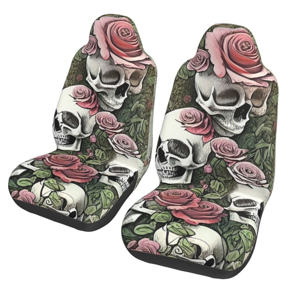 ZICANCN Car Seat Covers Front Seats Only, Skulls Roses Wallpaper Automotive Seat Covers Protectors for Cars Trucks Suv 2 Pack