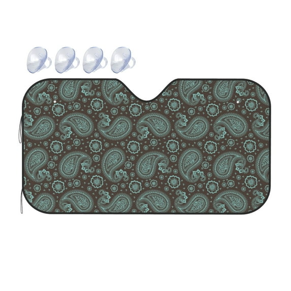 ZICANCN Car Sun Shades Front Windshield, Arabesque Ethnic Form Paisley Floral Automotive Front Window Sun Shield Visor, Medium Size