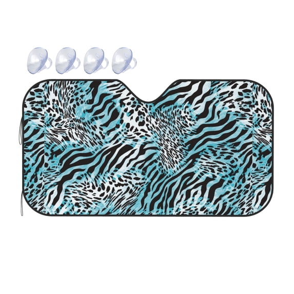 ZICANCN Car Sun Shades Front Windshield, Blue Zebra Leopard Print Automotive Front Window Sun Shield Visor, Medium Size
