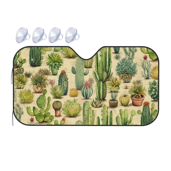 ZICANCN Car Sun Shades Front Windshield, Desert Cactus Plants Automotive Front Window Sun Shield Visor, Small Size
