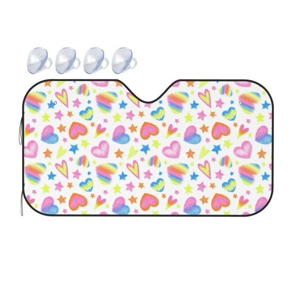 ZICANCN Car Sun Shades Front Windshield, Heart Love Rainbow Valentine Automotive Front Window Sun Shield Visor, Small Size